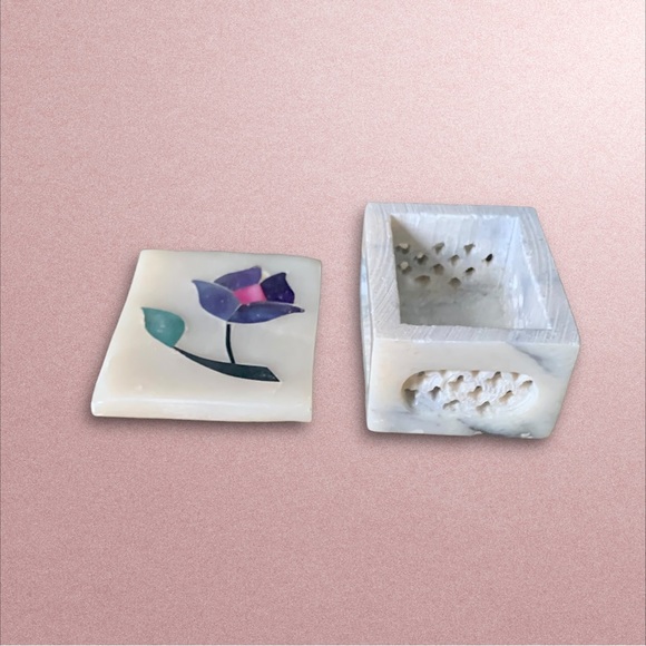 Marble Pietra Dura Trinket Box Floral Inlay Lattice Design - Picture 9 of 16